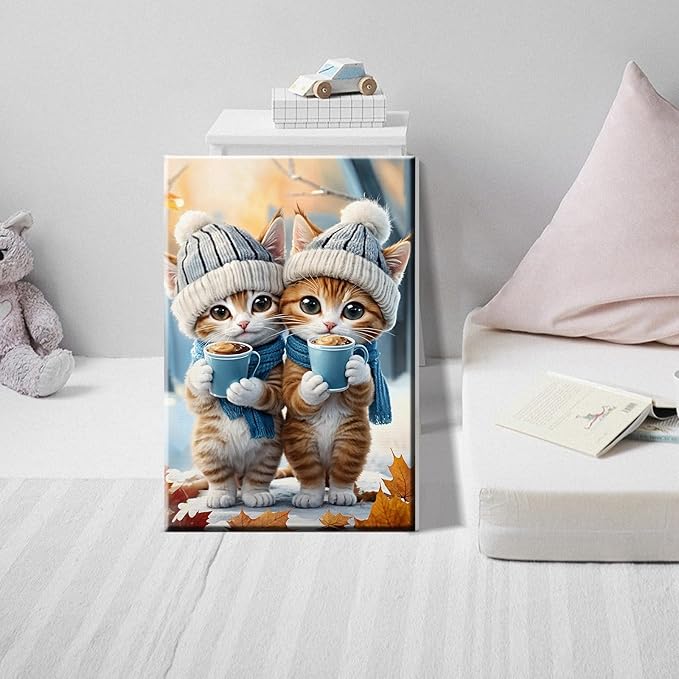 ATDMS Paint by Numbers Kits for Adults DIY Cute Cats Paint by Number with Frame Paint by Number with Easel for Wall Hanging Home Room Decor 7.87x11.81 inch