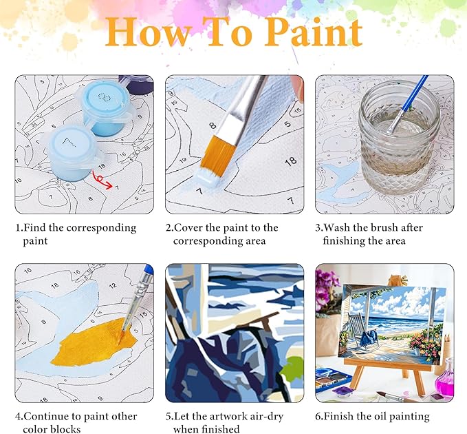 Framed Paint by Numbers Kit for Adults Beginner Seaside Scenery, Adult Paint by Number Kits on Canvas Framed, DIY Acrylic Oil Painting by Numbers with Frame, Perfect for Home Decor Gift 12 X 8 Inch