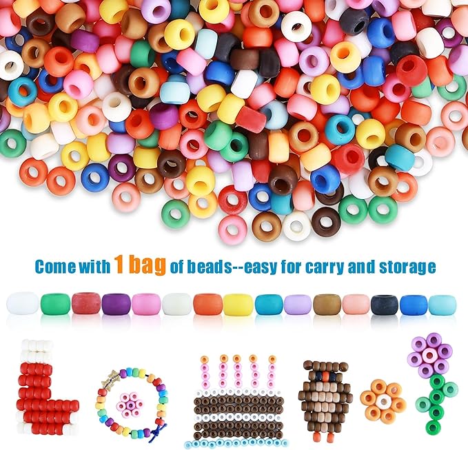megoogo 1000 pcs pony beads frosted mixed color plastic beads for craft bracelet making matte bracelets supplies for braids diy key chain