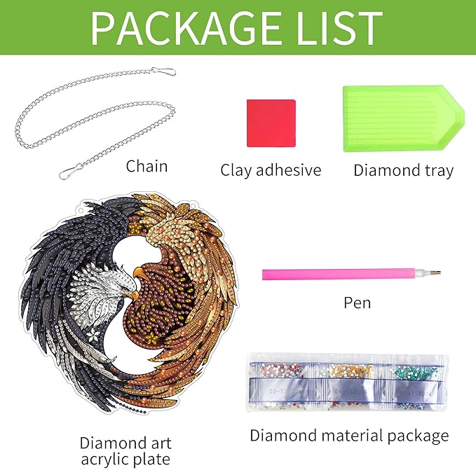 Wergund 5D DIY Eagle Diamond Art Hanging Kits, Hanging Diamond Art Bird, Acrylic Special Shaped Rhinestone, Window Hanging Pendants for Home Wall Garden Front Door Outdoor Decor Gift(Eagle)