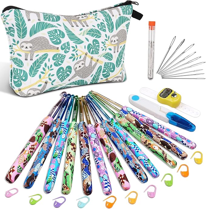 Coopay 12 Sizes Crochet Hooks Set with Case, Comfort & Sturdy Forest Crochet Hooks Ergonomic Soft Grip for Crocheting Yarn, Crochet Counter Track Stitches, Ideal Crochet Starter Kit