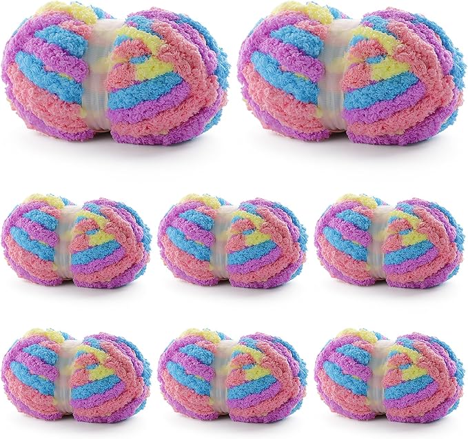 8 Pack Chunky Yarn for Hand Knitting - Chenille Yarn for Crocheting - 224 Yds Chunky Blanket Yarn Jumbo, Thick Fluffy for Knitting Blankets, Super Bulky Yarn 61.6 Oz (Macaroon)