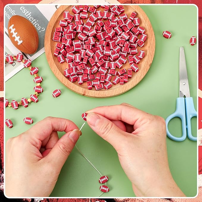 Augshy 300Pcs Football Color Oval Loose Beads for Jewelry Making, DIY Crafts and Handicrafts