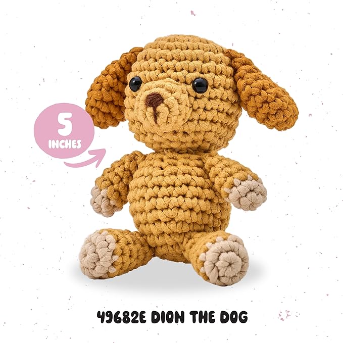 Bucilla Complete Crochet Kit, Dion The Dog, 5"