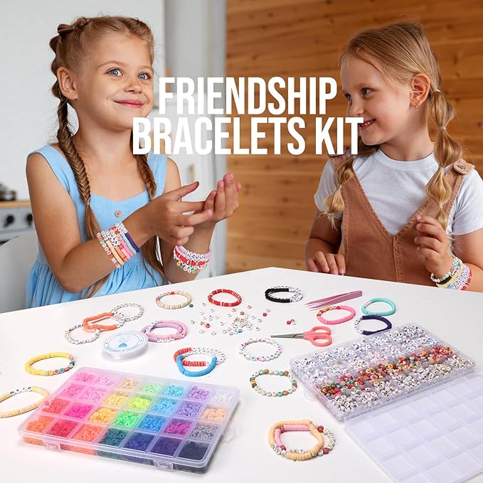 Pizooro Friendship Bracelet Kit, 28 Colors 5040 Pcs Clay Beads 1200 Pcs Letter Beads for Bracelets Making,4 Styles Round Alphabet,Number,Heart,Pattern Beads,Jewelry Craft Kits Gift
