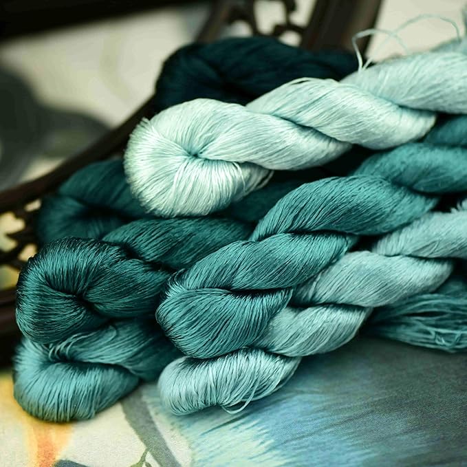 Natural 100% Silk Thread, Handmade Embroidery Thread Silk Floss 7 Colors 110m Each (50)