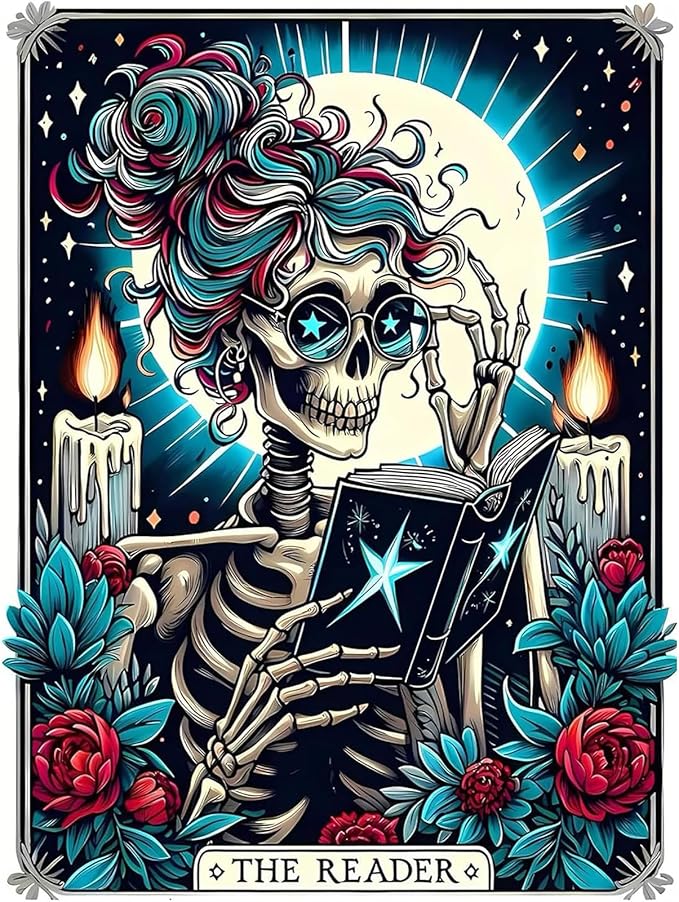 Skull Diamond Art Kits for Adults, Reader Diamond Painting Kit for Adults Beginners, 5D DIY Diamond Painting with Round Gem Art Kits for Home Wall Decor 12x16 Inch