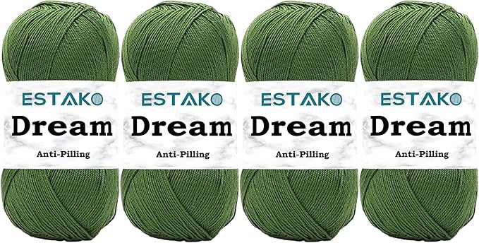 Estako Dream, (4 Skeins Pack) 100% Microfiber Acrylic Yarn, Soft, Super Fino/Fingering Weight (1) for Crochet and Knitting (4 x 3.5 Oz) / (4 x 382 Yrds) (74023 - Green)