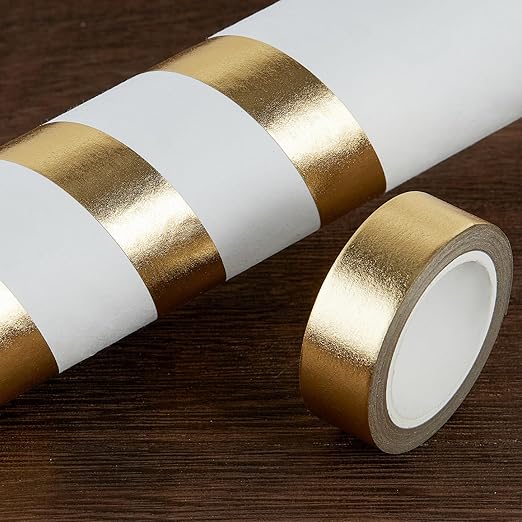 Gold Foil Washi Tape - 2 Rolls Low Tack Self Adhesive Decorative Metallic Foil Masking Tape for Crafting,Scrapbooking and Wall Decor Decorative 0.59in x66FT
