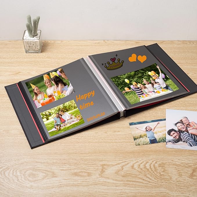 Large Photo Album Self Adhesive for 4x6 8x10 Magnetic Scrapbook Album DIY 60 Black Sticky Pages Linen Cover Photo Album(Black)