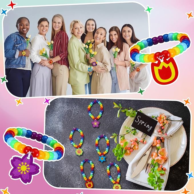 Tondiamo 24 Sets Spring Crafts Spring Beads for Bracelets DIY Colorful Flower Bracelet Making Kit for Jewelry Making Supplies DIY Activities Party Favor Gifts