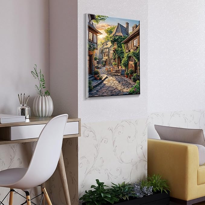 ATDMS Paint by Numbers Kit for Adults with Frame City Street Scene Paint by Number with Easel City View Adult Paint by Number Kits on Canvas Framed Paint by Numbers for Home Wall Decor 8x12 Inch