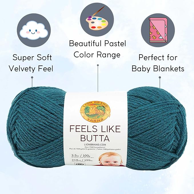 Lion Brand Feels Like Butta Teal 215-178 (6-Skeins - Same Dye Lot) Worsted Medium #4 Polyester Yarn for Crocheting and Knitting with Project Bag