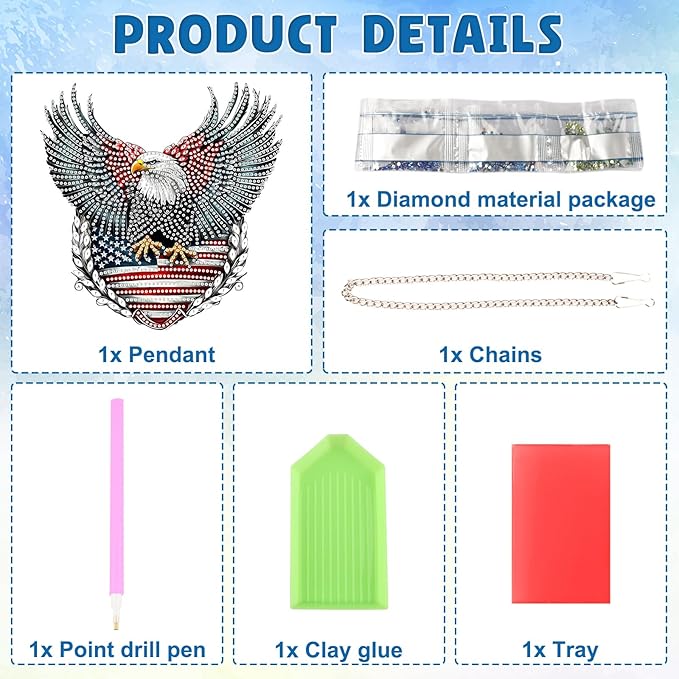 DOMROM 4TH of July Diamond Art Hanging Kit for Adult, Eagle Diamond Art Hanging Kit,Patriotic DIY Diamond Art, Independence Day Diamond Hanging Pendant, Window Pendants Garden Wall Hanging Ornament