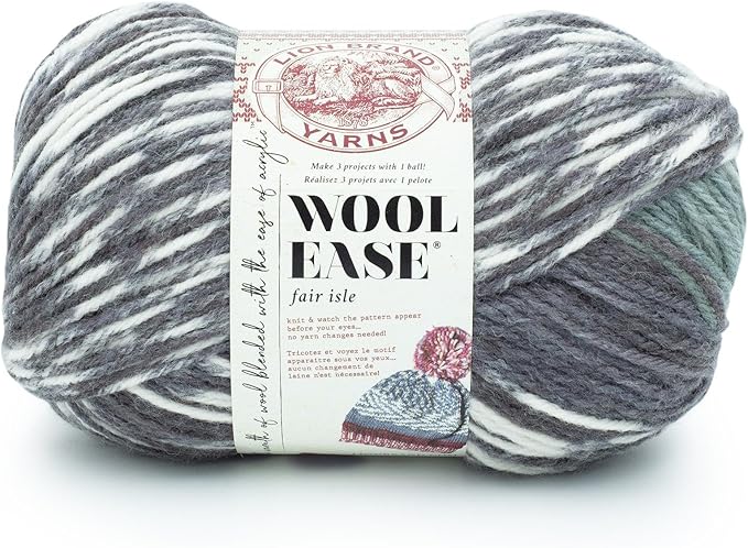 Lion Brand Yarn Wool Ease Fair Isle, Yarn for Knitting, Charcoal/Medium Grey, 1 Pack