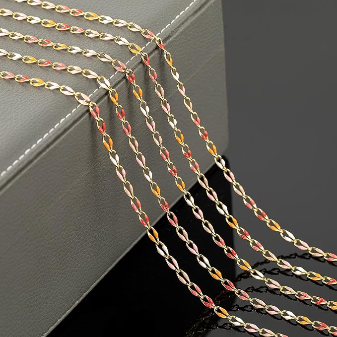 Pink Mixed Color Enamel Chain for Jewelry Making Oil Drip Cable Bulk Chain Gold Plated Jewelry Chain Roll with Jewelry Findings