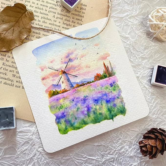 Mini Portable 6-Color Solid Watercolor Paint Set for Adults & Artists, High Tinting Strength Travel Art Kit for Beginners and Professionals, Half Pans (Each Capacity Approx 1.5ml).Purple Series