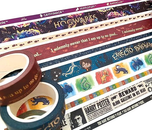 Paper House Productions Harry Potter Foil Accent 10 Piece Washi Tape Pack with 5 15mm Rolls and 5 5mm Rolls - Bold & Bright