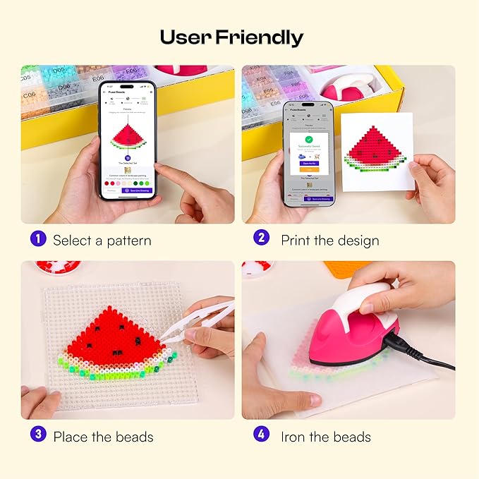 caydo fuse beads iron kit with design app & 200+ patterns for beginners, 10500pcs 36 colors 5mm iron beads for kids kit, customizable melting bead kit for 5-12 girls diy craft gift