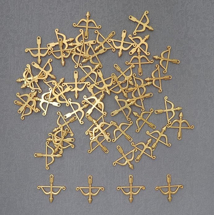 50 Pcs Bow and Arrow Charms Metal 2.5 X 2.5 CM Cute Vintage Pendants for DIY Jewelry Making Finding Kits Necklace Bracelets Earring Keychain Crafting Project Supplies