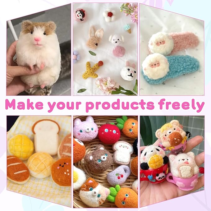 Lyksgir 70 Colors Needle Felting Kit, Wool Roving Set, Wool Felting Tool Starter Kit, for DIY Needle Feltings Beginners