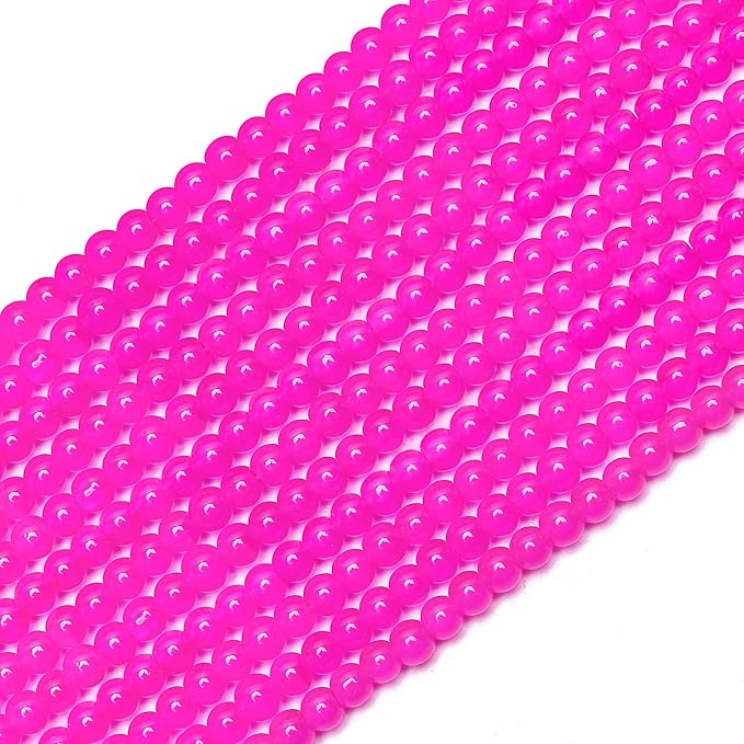 400PCs 4mm Rose Jade Glass Beads Bulk, Round Smooth Hole Glass Crystal Beads for Jewelry Making, DIY Bracelets, Necklaces, Bag Charms, Keychains and Craft Projects