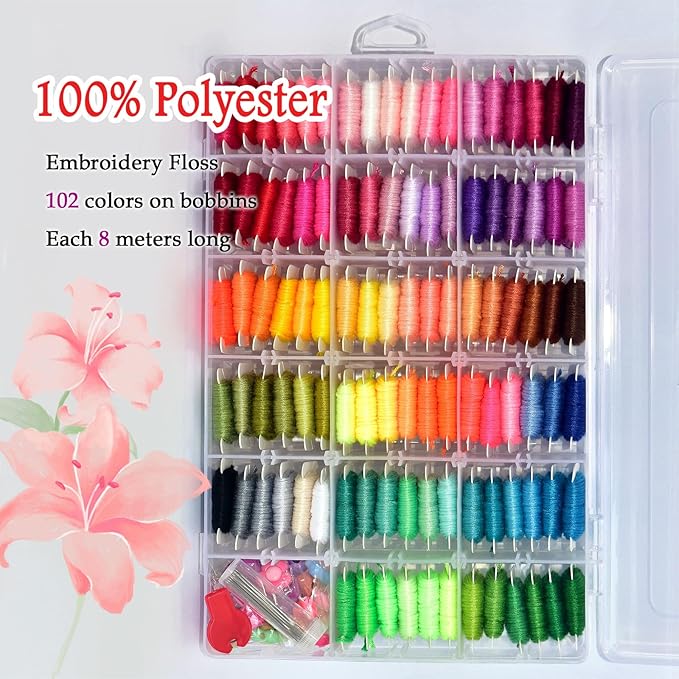 QCZKB Friendship Bracelet String 102 Skeins Fashionable Rainbow Color Embroidery Floss Cross Stitch Embroidery Thread Bracelet Yarn, Craft Floss with Beads，Tool kit