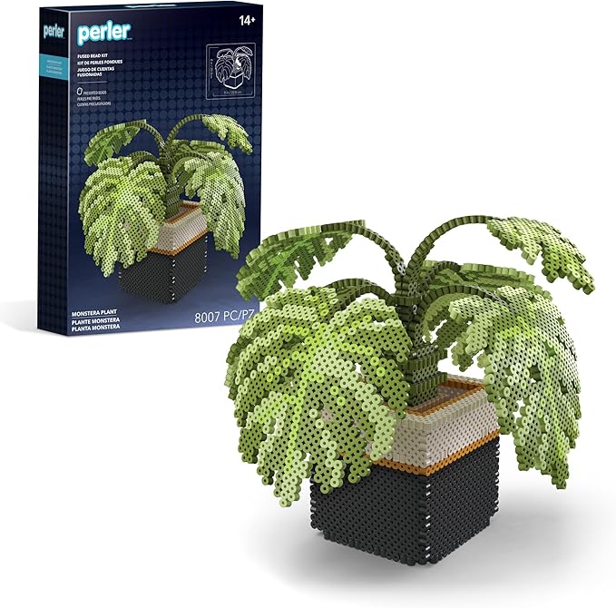 Perler 80-57234 Monstera Plant 3D Fused Bead Craft Activity Kit, Multicolor, 8007 Pieces