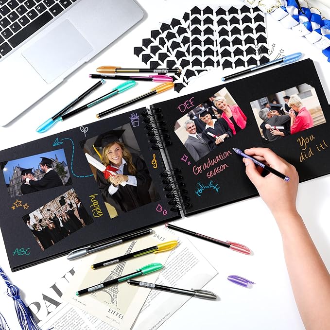 80 Pages Graduation Scrapbook Kit 11 x 8 Inch Photo Album of 2026 Graduation Decoration with 12 Metal Pens and 4 Sheets Stickers for DIY School Congrats Grad Memory Book to Sign(Black)