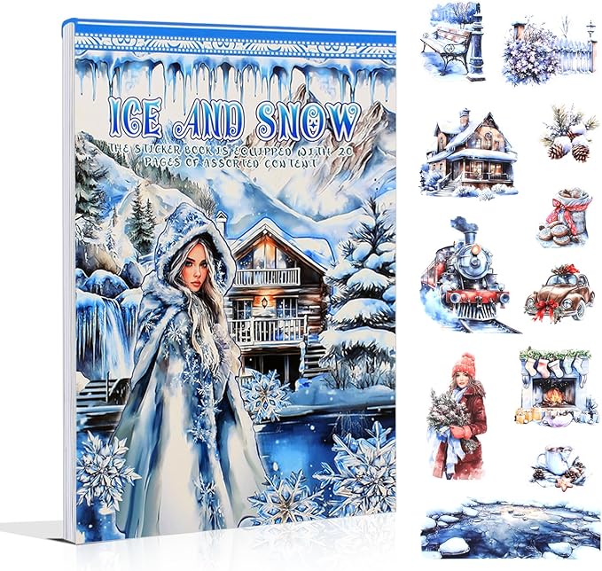 Ice and Snow Winter Scrapbook Stickers for Scrapbooking Supplies, 20 Sheets A5 Washi Paper Transparent PET Die Cut Stickers Book for Journaling, Junk Journal, Collage, Adults Crafts Arts