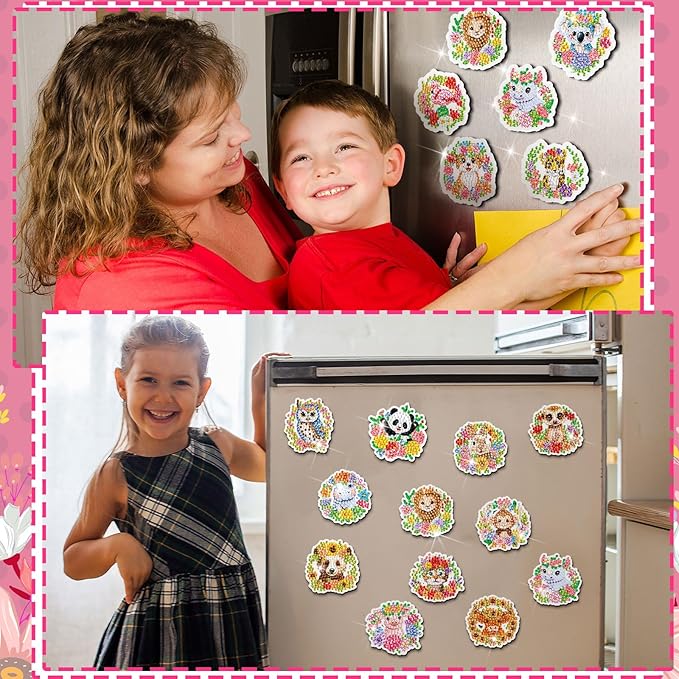 Xuhal 30 Pcs Spring Animal Diamond Painting Magnet Flower Animal Diamond Art Magnet Kits for Adults Floral Wreath Elephant Refrigerator Magnetic Sticker 5D Rhinestone Fridge Sticker for DIY Craft Gift