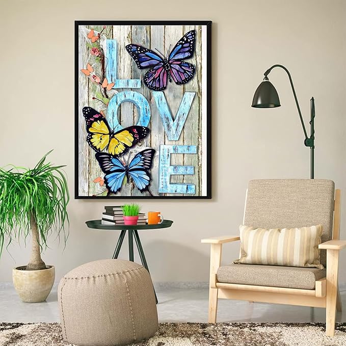 ijbnhd DIY Butterfly Diamond Painting Art Painting Kits for Adults Beginner, 5D Love Full Round Drill Gems Art Diamond Picture for Gift Home Wall Decor 12X16 inch