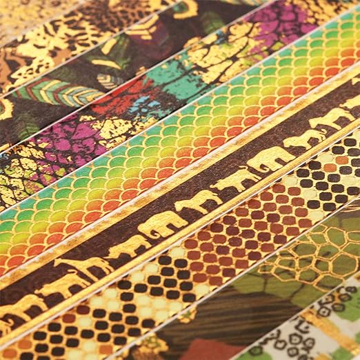 YUBX Wild Animals Washi Tape Set 12 Rolls Gold Foil Print Decorative Masking Tapes for Arts, DIY Crafts, Journals, Planners, Scrapbook, Wrapping (African Migration)