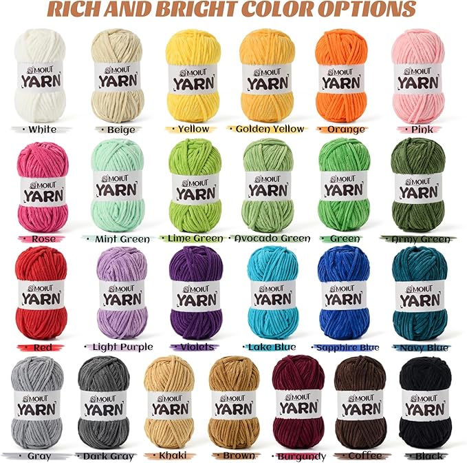3 Pack Fluffy Chenille Yarn for Crocheting, Chunky Velvet Yarns for Crochet Amigurumi, Baby Yarn for Crocheting Soft Blanket, 262.4yds /10.5 oz Bulky Yarns for Crafts/Hats/Shoes/Socks (3 Khaki)