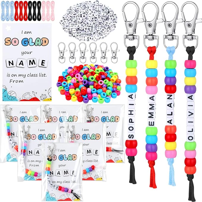 Suncalla 984 Pcs 24 Set Back to School Keychain Making Kit DIY Bead Key Chain Crafts Adjustable Letter Beads Cards Strings Kit Welcome First Day of School Gift Jewelry Making Supplies Party Favors