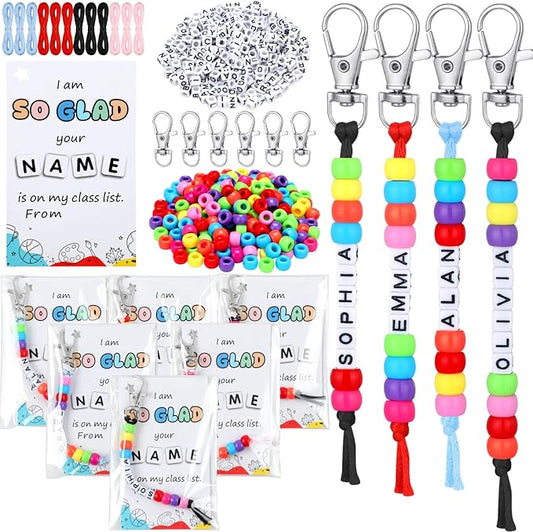 Suncalla 984 Pcs 24 Set Back to School Keychain Making Kit DIY Bead Key Chain Crafts Adjustable Letter Beads Cards Strings Kit Welcome First Day of School Gift Jewelry Making Supplies Party Favors