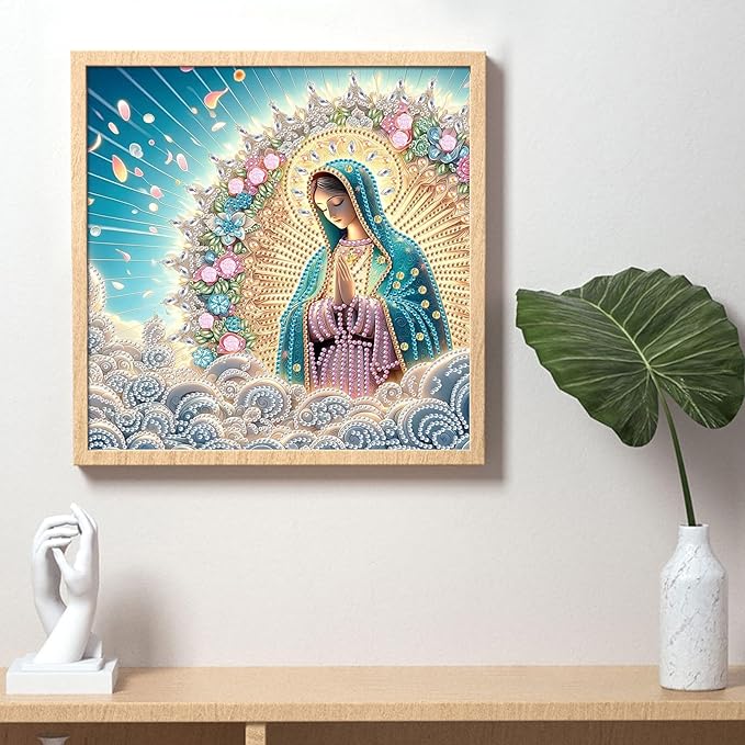 AiYuanzsh Special Shape Diamond Painting Kits for Adults, Virgin Mary Praying 5D Crystal Rhinestone Diamond Art Canvas, DIY Paint by Diamonds Religious Craft Kits, Christian Home Wall Décor Artwork