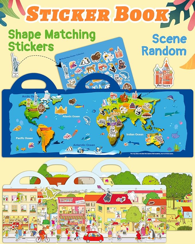 benresive reusable sticker books for toddlers, 3 sets travel stickers for kids, toddler sticker book, crafts activities for toddlers, 3 and up birthday gifts travel toys