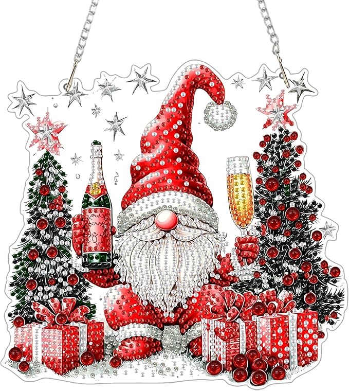 Genius maker Christmas Gnome Diamond Art Hanging Kits for Adults, Diamond Painting Pendant Kit, DIY Acrylic 5D Special Shaped Crystal Diamonds Gem Art Painting Ornament for Home Wall Decor Gift