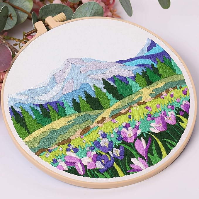 harimau 4p beginner embroidery kit,floral plant pattern,cross stitch kits, including stamped embroidery cloth with 2 embroidery hoops, color threads and embroidery kits