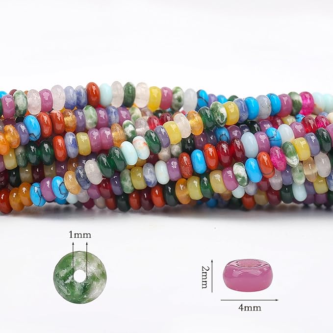 2 Strands (300PCs) Mix Color Rondelle Beads, 2 * 4mm Gemstone Loose Spacer Abacus Disk Beads for DIY Bracelet Necklace Earrings Jewelry Making, Craft Supplies Beading Kit (Type 4)