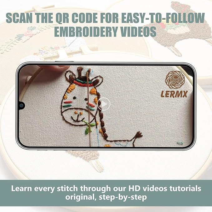 embroidery kit for beginners adults, adult starter cross stitch kit needlepoint complete diy kit with unique patterns, hoop, colorful threads, tools, step by step instructions & video tutorial