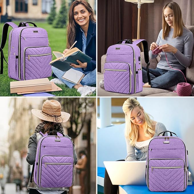 Liokesa Knitting Bag Backpack, Crochet Bag Tote, Large Yarn Storage Tote Bag with USB Charging Port, Yarn Holder Case for Carrying Projects, Knitting Needles, Yarn Supplies, Purple
