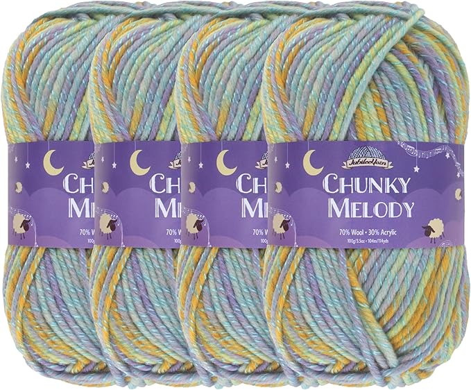 JubileeYarn Chunky Melody Yarn - 100g/Skein Bulky Wool Blend - Galapagos - 4 Skeins