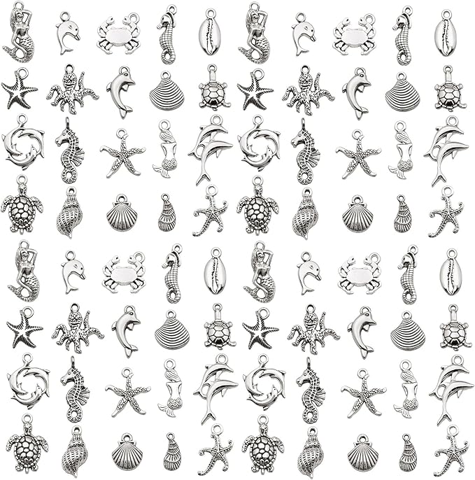 WOCRAFT 60pcs Antique Silver Ocean Charms Bracelet Charms for Jewelry Making Sets DIY Necklace Bracelet Keychain Crafting Charms Kit Craft Supplies (SN881)