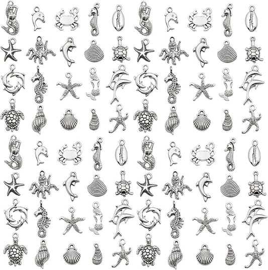 WOCRAFT 60pcs Antique Silver Ocean Charms Bracelet Charms for Jewelry Making Sets DIY Necklace Bracelet Keychain Crafting Charms Kit Craft Supplies (SN881)