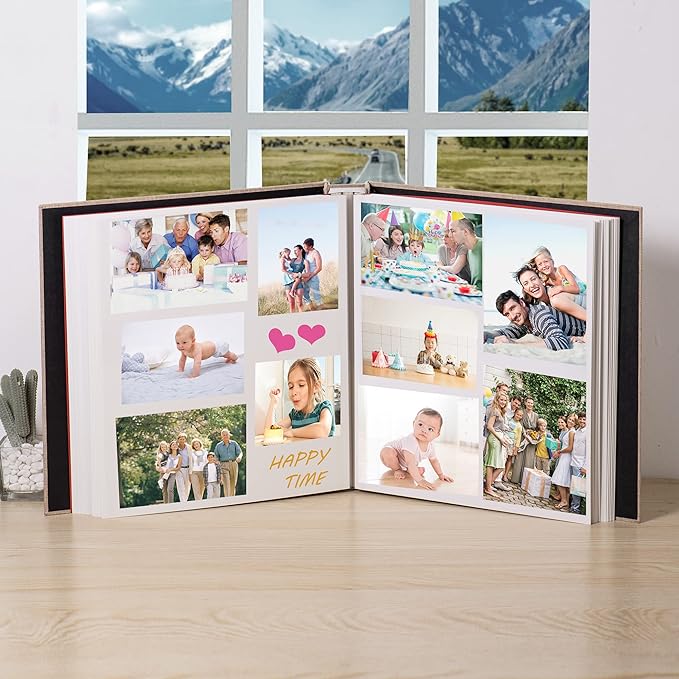 Large Photo Album Self Adhesive 4x6 5x7 3x5 8.5x11 Scrapbook Magnetic Album DIY Scrap Book Length 13 x Width 12.8 (Inches) 120 Sticky Pages Linen Cover DIY Photo Album (Khaki)