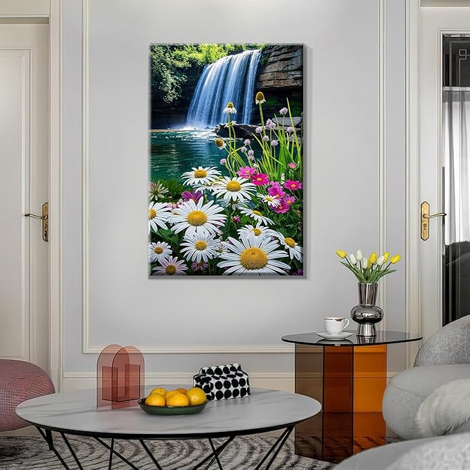 ATDMS Paint by Numbers Kit for Adults with Frame, Landscape Paint by Number with Easel, DIY Flowers Adult Paint by Number Kits on Canvas, Waterfall Oil Painting Kits for Home Wall Decor 8x12 Inch