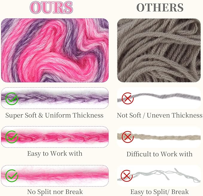 Aeelike Cake Yarn for Crocheting, 3 Skeins Gradient Yarn 100g (3.52 oz) 245m (267 Yards) # 3 Light Weight, Soft Ombré Yarns Fairyland Yarns Rainbow for Making Colorful Crafts, Lotus Purple Gradient
