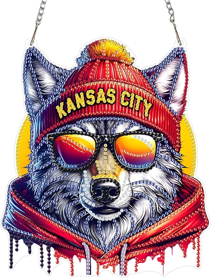 Weadatty DIY Diamond Art Hanging Kit for Adult,Football Style Acrylic Diamond Art Painting Window Pendants Home Garden Wall Hanging Kits Hanging Ornament,Single Sided(Kansas City Red)